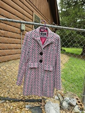 Pink Geometric Tweed Coat XL